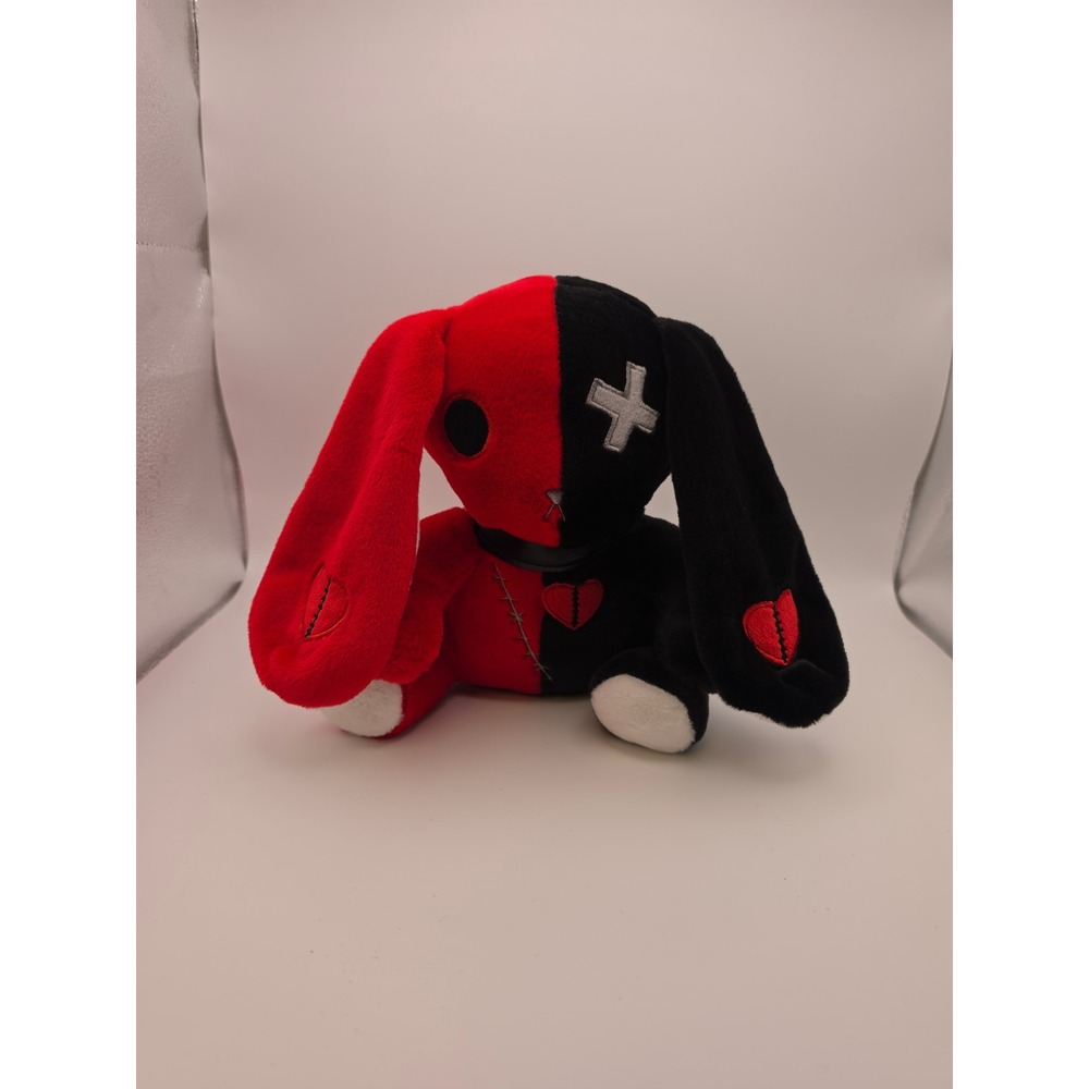 Plushie Dreadfuls Red and Black Two-Tone Bunny Plush Stuffed Animal Goth Emo 9"